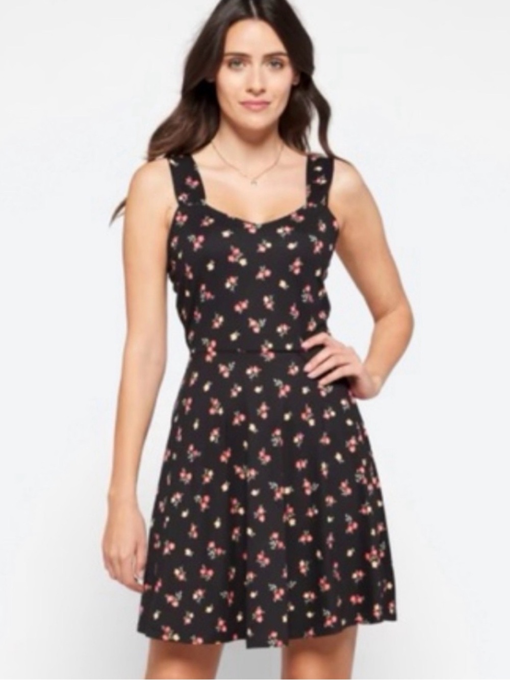 French Grey Black Mini Dress with Pink Floral Print